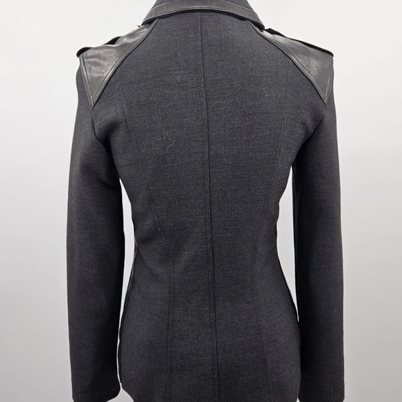 BURBERRY London Double Breasted Dark Gray/ Black Leather Trim Coat Jacket Sz 6 - Picture 4 of 15